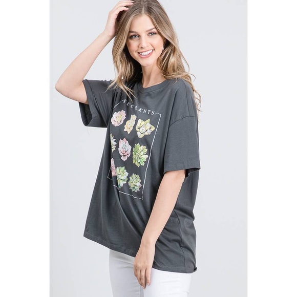 🆕 Charcoal Succulents Oversized Graphic Tee - Picture 4 of 10